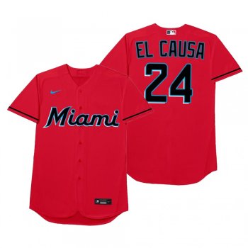 Miami Marlins Jesus Aguilar El Causa Red 2021 Players' Weekend Nickname Jersey