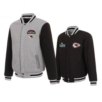 Men's Kansas City Chiefs Gray Black Super Bowl LIV Champions Reversible Two-Tone Fleece Jacket