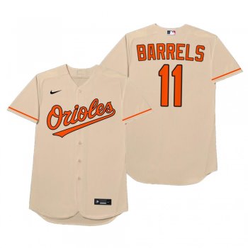 Baltimore Orioles Pat Valaika Barrels Cream 2021 Players' Weekend Nickname Jersey