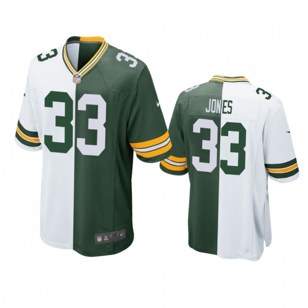 Green Bay Packers Aaron Jones Green White Split Two Tone Game Jersey