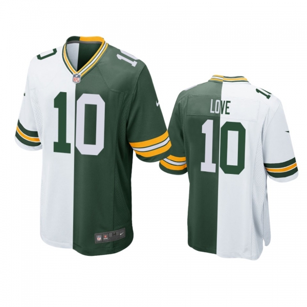 Green Bay Packers Jordan Love Green White Split Two Tone Game Jersey