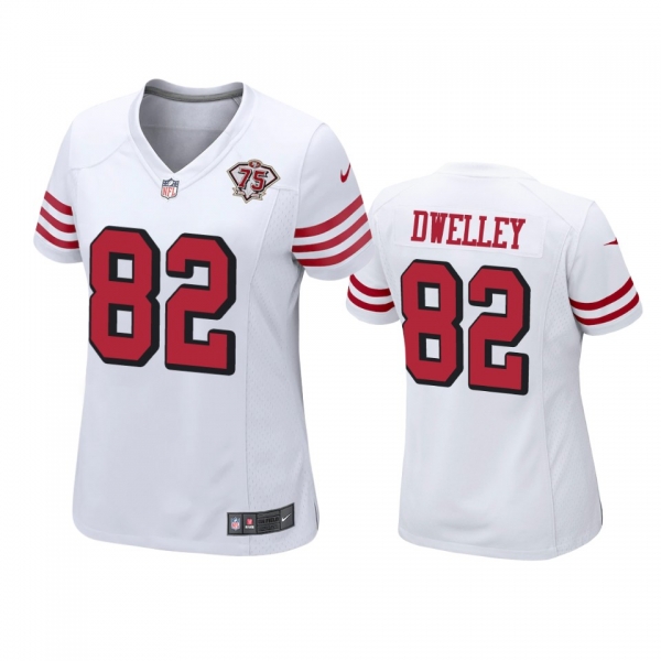 Women's San Francisco 49ers Ross Dwelley White 75th Anniversary Jersey