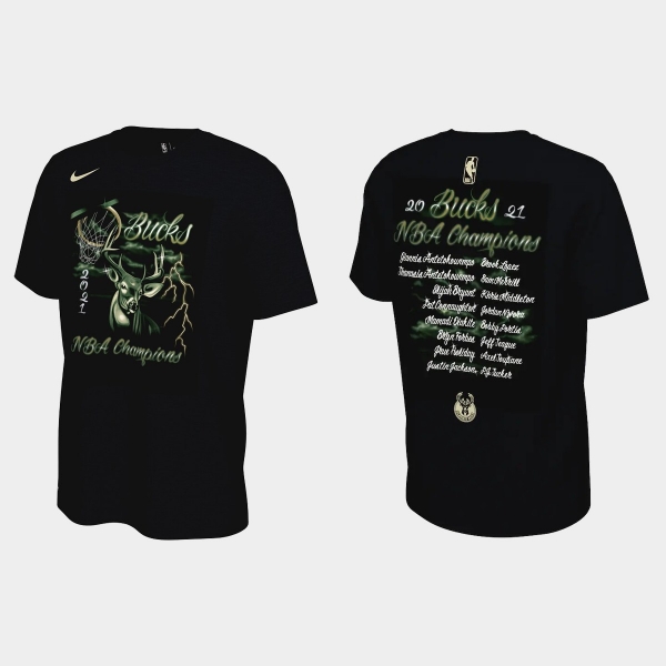 Men's Milwaukee Bucks Black 2021 NBA Finals Champions Celebration Roster T-shirt