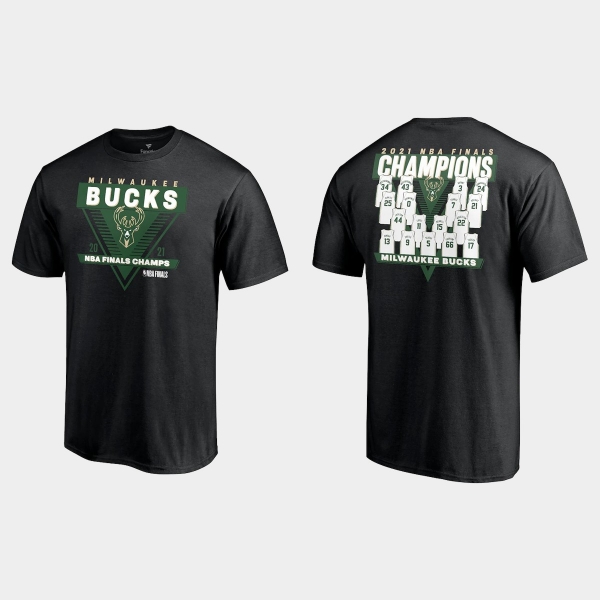 Milwaukee Bucks Fanatics Branded Black 2021 NBA Finals Champions # Final Buzzer Jersey Roster T-shirt