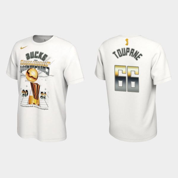 Milwaukee Bucks Nike White 2021 NBA Finals Champions Axel Toupane #66 Celebration Expressive T-shirt