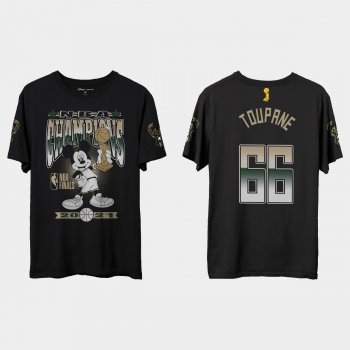 Milwaukee Bucks Junk Food Black 2021 NBA Finals Champions Axel Toupane #66 Mickey T-shirt