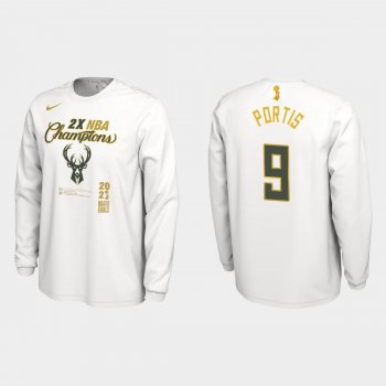 Milwaukee Bucks White 2021 NBA Finals Champions Bobby Portis #9 Locker Room Long Sleeve T-shirt