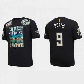 Milwaukee Bucks Black 2021 NBA Finals Champions Bobby Portis #9 Pro Team T-shirt