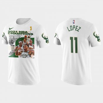 Milwaukee Bucks White 2021 NBA Finals Champions Brook Lopez #11 Player Graphic T-shirt