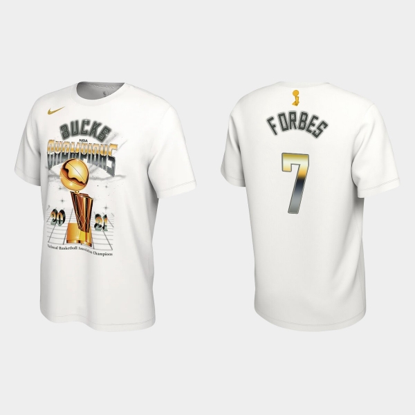 Milwaukee Bucks Nike White 2021 NBA Finals Champions Bryn Forbes #7 Celebration Expressive T-shirt