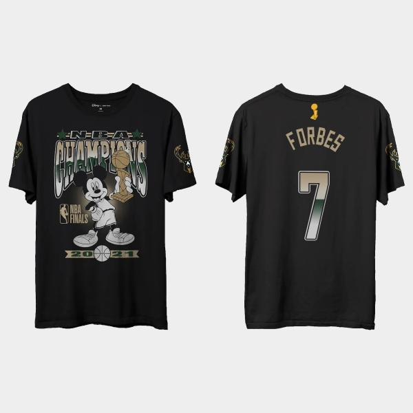 Milwaukee Bucks Junk Food Black 2021 NBA Finals Champions Bryn Forbes #7 Mickey T-shirt