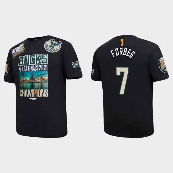 Milwaukee Bucks Black 2021 NBA Finals Champions Bryn Forbes #7 Pro Team T-shirt