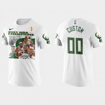 Milwaukee Bucks White 2021 NBA Finals Champions Custom #00 Player Graphic T-shirt