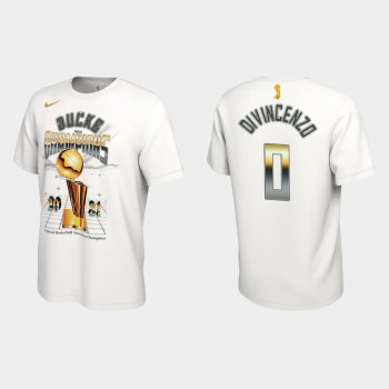 Milwaukee Bucks Nike White 2021 NBA Finals Champions Donte DiVincenzo #0 Celebration Expressive T-shirt