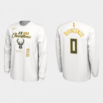 Milwaukee Bucks White 2021 NBA Finals Champions Donte DiVincenzo #0 Locker Room Long Sleeve T-shirt