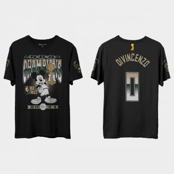 Milwaukee Bucks Junk Food Black 2021 NBA Finals Champions Donte DiVincenzo #0 Mickey T-shirt