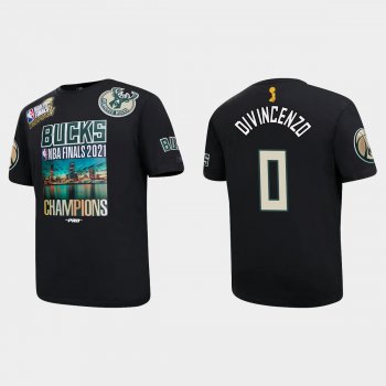 Milwaukee Bucks Black 2021 NBA Finals Champions Donte DiVincenzo #0 Pro Team T-shirt