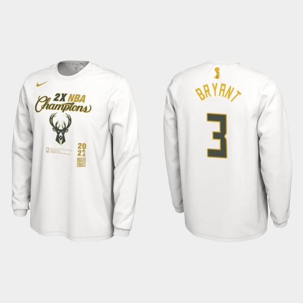 Milwaukee Bucks White 2021 NBA Finals Champions Elijah Bryant #3 Locker Room Long Sleeve T-shirt