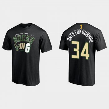 Milwaukee Bucks Fanatics Branded Black 2021 NBA Finals Champions Giannis Antetokounmpo #34 In Six T-shirt