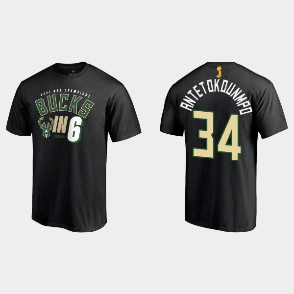 Milwaukee Bucks Fanatics Branded Black 2021 NBA Finals Champions Giannis Antetokounmpo #34 In Six T-shirt