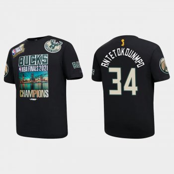 Milwaukee Bucks Black 2021 NBA Finals Champions Giannis Antetokounmpo #34 Pro Team T-shirt