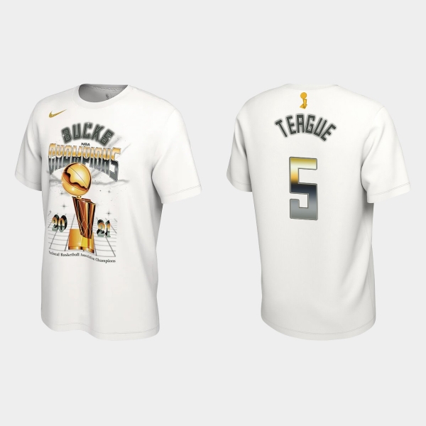 Milwaukee Bucks Nike White 2021 NBA Finals Champions Jeff Teague #5 Celebration Expressive T-shirt