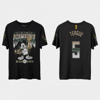 Milwaukee Bucks Junk Food Black 2021 NBA Finals Champions Jeff Teague #5 Mickey T-shirt