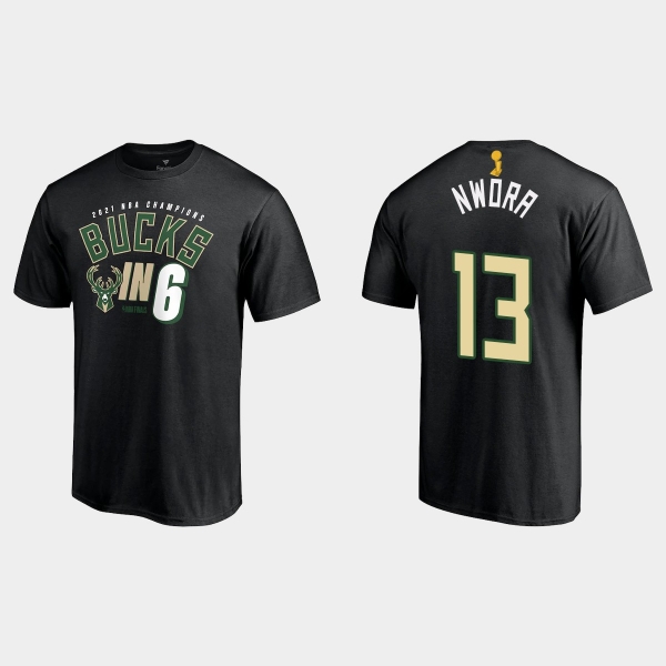 Milwaukee Bucks Fanatics Branded Black 2021 NBA Finals Champions Jordan Nwora #13 In Six T-shirt