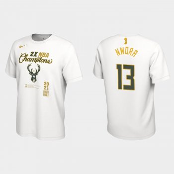 Milwaukee Bucks Nike White 2021 NBA Finals Champions Jordan Nwora #13 Locker Room T-shirt