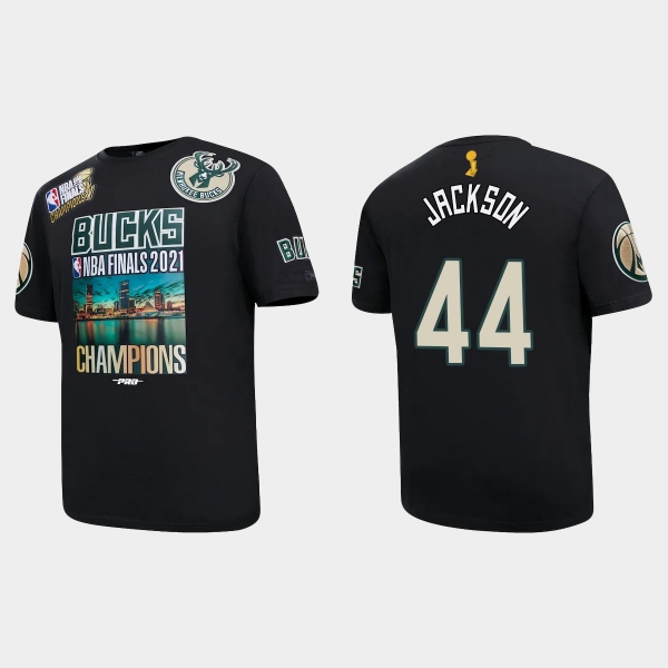 Milwaukee Bucks Black 2021 NBA Finals Champions Justin Jackson #44 Pro Team T-shirt