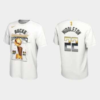 Milwaukee Bucks Nike White 2021 NBA Finals Champions Khris Middleton #22 Celebration Expressive T-shirt