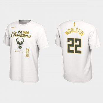 Milwaukee Bucks Nike White 2021 NBA Finals Champions Khris Middleton #22 Locker Room T-shirt