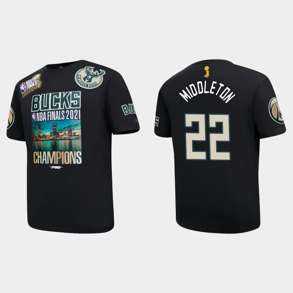 Milwaukee Bucks Black 2021 NBA Finals Champions Khris Middleton #22 Pro Team T-shirt