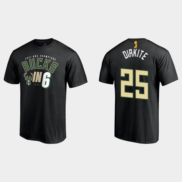 Milwaukee Bucks Fanatics Branded Black 2021 NBA Finals Champions Mamadi Diakite #25 In Six T-shirt