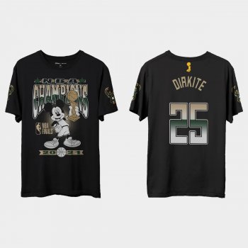 Milwaukee Bucks Junk Food Black 2021 NBA Finals Champions Mamadi Diakite #25 Mickey T-shirt