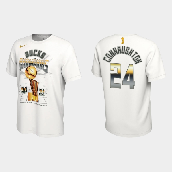 Milwaukee Bucks Nike White 2021 NBA Finals Champions Pat Connaughton #24 Celebration Expressive T-shirt