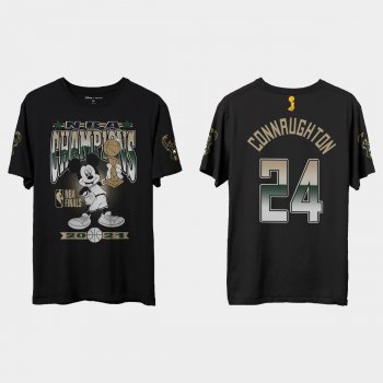 Milwaukee Bucks Junk Food Black 2021 NBA Finals Champions Pat Connaughton #24 Mickey T-shirt