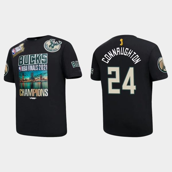 Milwaukee Bucks Black 2021 NBA Finals Champions Pat Connaughton #24 Pro Team T-shirt