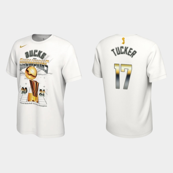 Milwaukee Bucks Nike White 2021 NBA Finals Champions P.J. Tucker #17 Celebration Expressive T-shirt