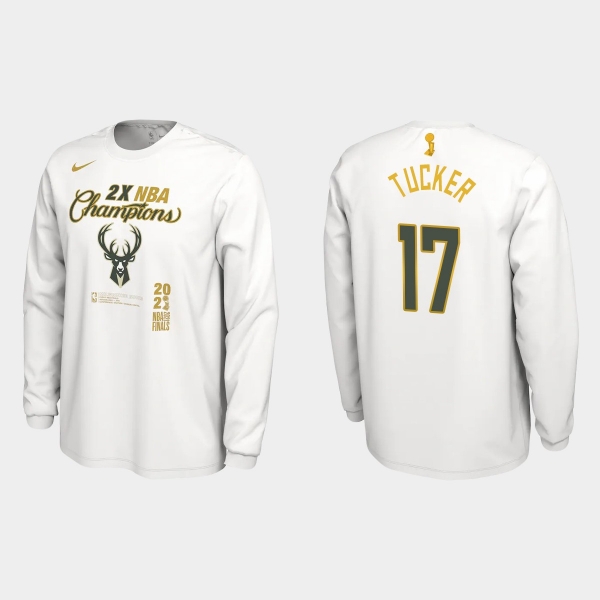 Milwaukee Bucks White 2021 NBA Finals Champions P.J. Tucker #17 Locker Room Long Sleeve T-shirt