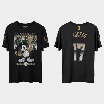 Milwaukee Bucks Junk Food Black 2021 NBA Finals Champions P.J. Tucker #17 Mickey T-shirt