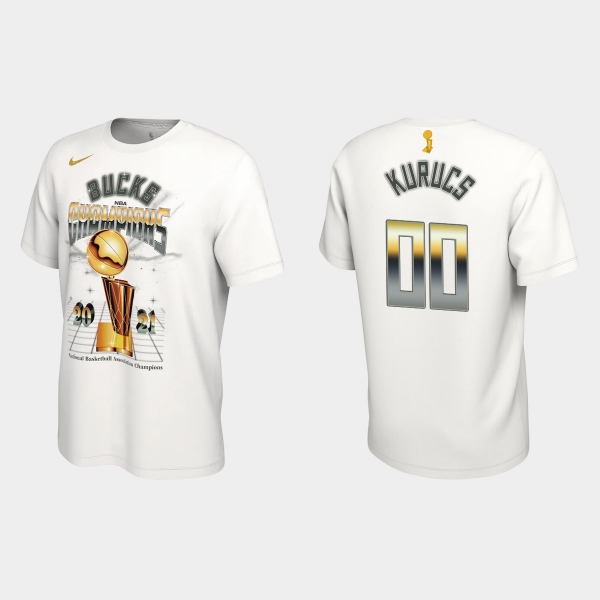 Milwaukee Bucks Nike White 2021 NBA Finals Champions Rodions Kurucs #00 Celebration Expressive T-shirt