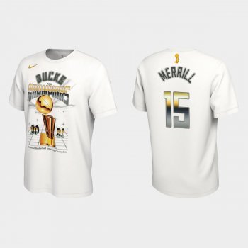 Milwaukee Bucks Nike White 2021 NBA Finals Champions Sam Merrill #15 Celebration Expressive T-shirt