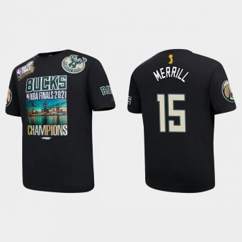 Milwaukee Bucks Black 2021 NBA Finals Champions Sam Merrill #15 Pro Team T-shirt