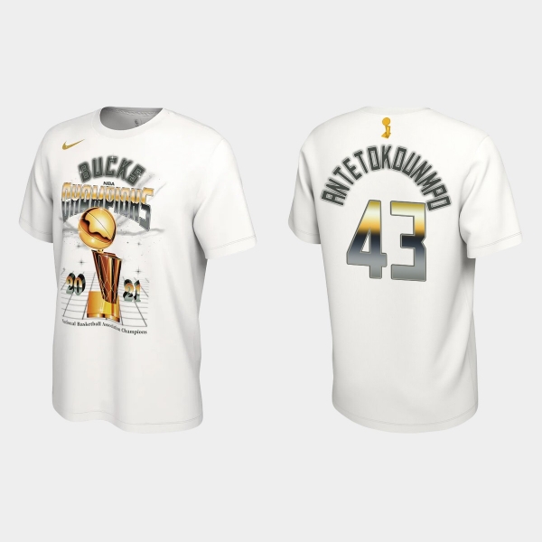 Milwaukee Bucks Nike White 2021 NBA Finals Champions Thanasis Antetokounmpo #43 Celebration Expressive T-shirt