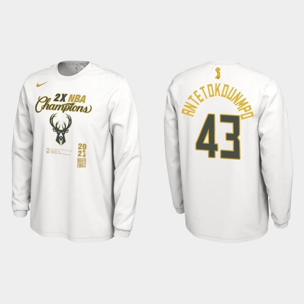 Milwaukee Bucks White 2021 NBA Finals Champions Thanasis Antetokounmpo #43 Locker Room Long Sleeve T-shirt