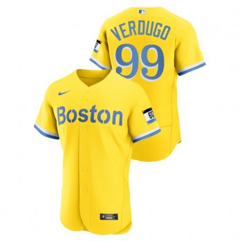 Men's Boston Red Sox #99 Alex Verdugo Authentic 2021 City Connect Gold Nike Jersey