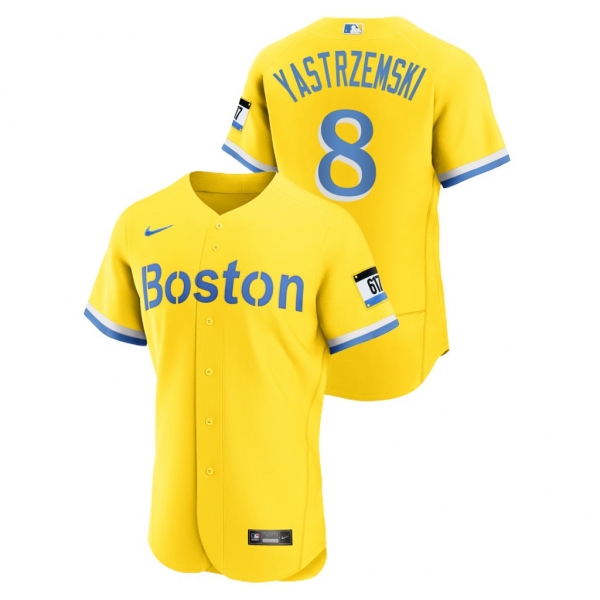 Men's Boston Red Sox #8 Carl Yastrzemski Authentic 2021 City Connect Gold Nike Jersey