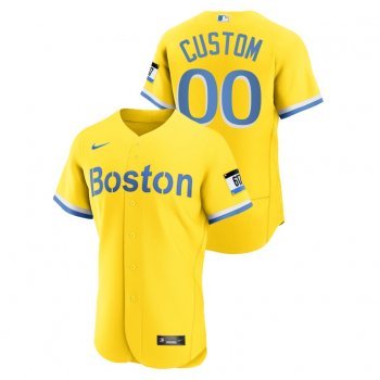 Men's Boston Red Sox #00 Custom Authentic 2021 City Connect Gold Nike Jersey