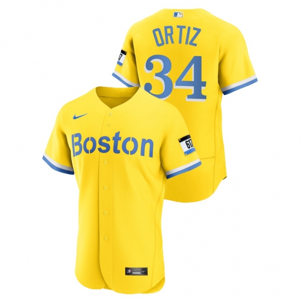 Men's Boston Red Sox #34 David Ortiz Authentic 2021 City Connect Gold Nike Jersey